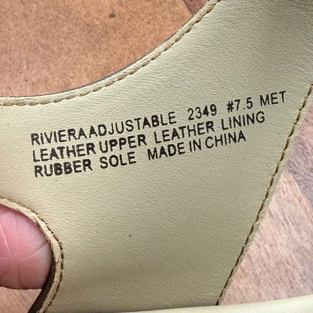 Abeo‎ Riviera Adjustable Wedge Espadrille Sandal Fossil Leather Womens 7.5 MET